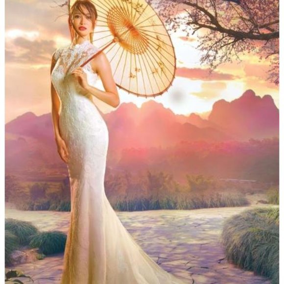 Alfred Angelo Disney Mulan Ivory Lace Wedding Dress, Destination Sheath - Picture 8 of 12